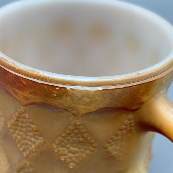 Fire-King Kimberly Brown Diamond Pattern Milk Glass Mug Anchor Hocking 1960s - Picture 5 of 9